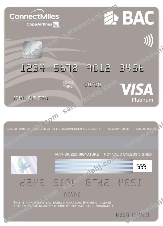 Nicaragua BAC Bank visa platinum card